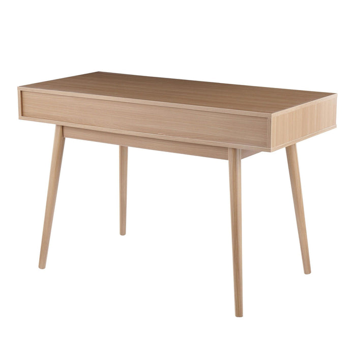 Pebble - Double Desk - Natural Wood With White Wood Drawers