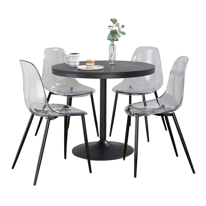 Dakota - Clara Dining Set - Black Metal With Round Black Wood Tabletop, And Clear Acrylic (Set of 5)