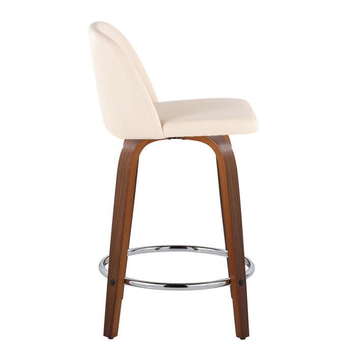 Toriano - 24" Fixed-height Faux Leather Counter Stool (Set of 2) - Walnut And Cream