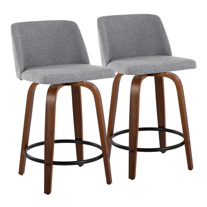 Toriano - 24" Fixed-Height Counter Stool (Set of 2) - Walnut & Black Round Base