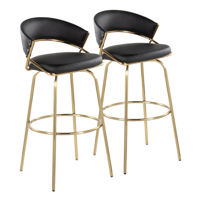 Jie - 30" Fixed-Height Barstool With Swivel - Gold Legs (Set of 2)