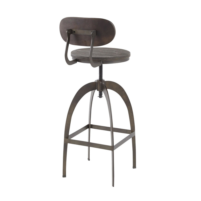 Dakota - Mid - Back Barstool - Antique Metal And Espresso Wood - Pressed Grain Bamboo