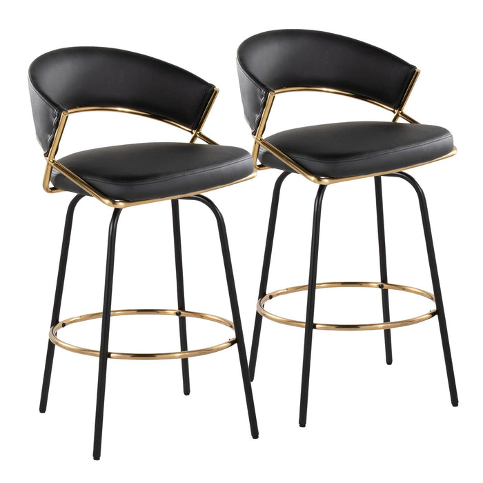 Jie - 26" Fixed-Height Counter Stool With Swivel - Gold Metal (Set of 2)