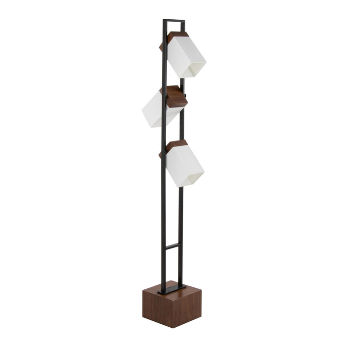 Bento - 67.5" Metal Floor Lamp - Black Metal And Walnut Wood With White Shade