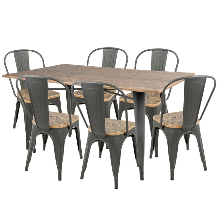 Oregon - Farmhouse Dining Set - Gray And Brown (Set of 7)