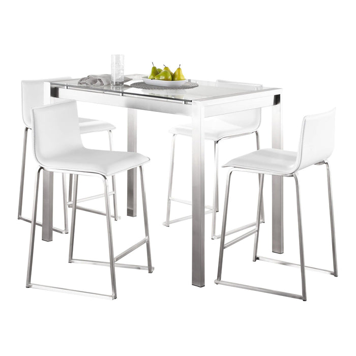 Fuji - Mara Upholstered Counter Height Dining Set - Clear Tempered Glass Tabletop