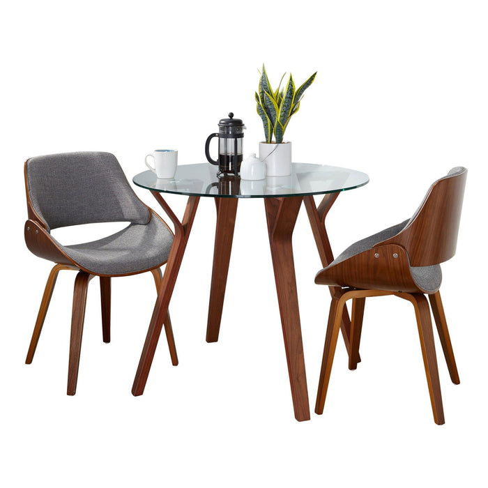 Folia - Anabelle Square Dining Set - Walnut Wood And Cream Noise Fabric (Set of 5)