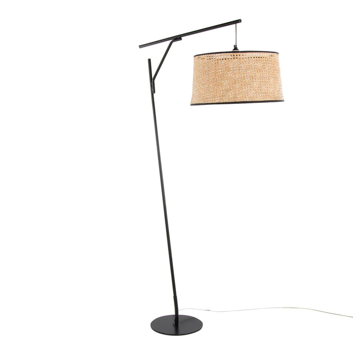 Daniella - Salon 70" Floor Lamp - Black Metal With Natural Ratan Shade