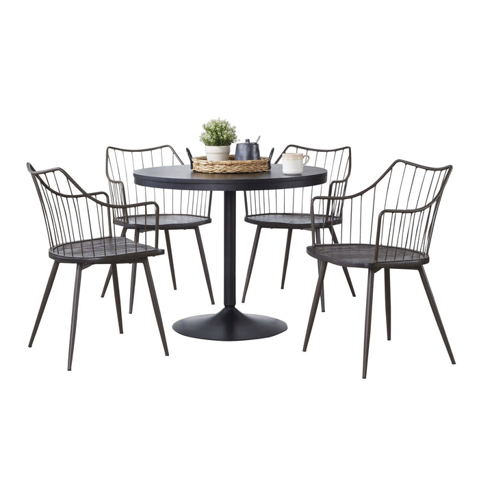 Dakota - Winston Dining Set - Black Metal With Black Wood Tabletop And Brown Metal With Dark Walnut Wood (Set of 5)