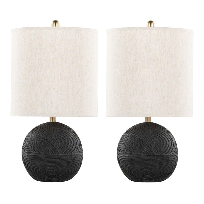 Kona - 23" Polyresin Table Lamp - Matte Black Polyresin, Brass And Natural Linen Shade from Grandview Gallery (Set of 2)