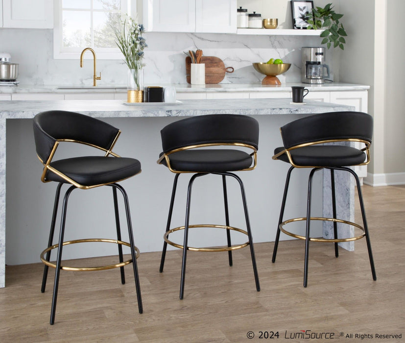 Jie - 30" Fixed-Height Barstool With Swivel - Gold And Black Legs (Set of 2)