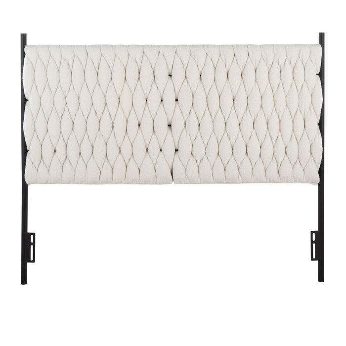 Matisse - Braided Queen Size Headboard - Black Metal And Cream Sherpa Fabric