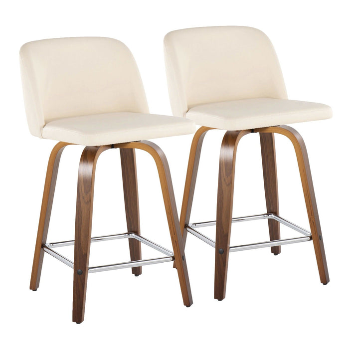 Toriano - 24" Fixed-Height Counter Stool (Set of 2) - Walnut & Chrome Square Base