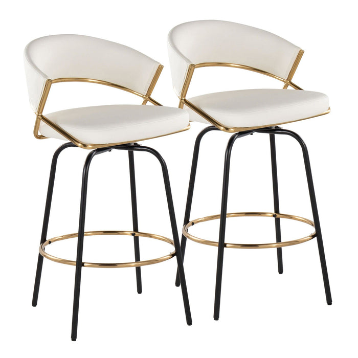 Jie - 26" Fixed-Height Counter Stool With Swivel - Gold Metal (Set of 2)