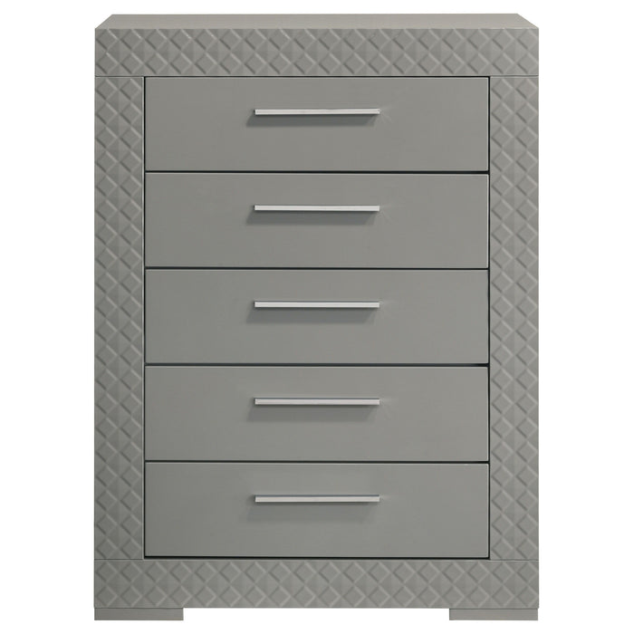 Ives - 5-Drawer Bedroom Chest Of Drawers - Gray High Gloss