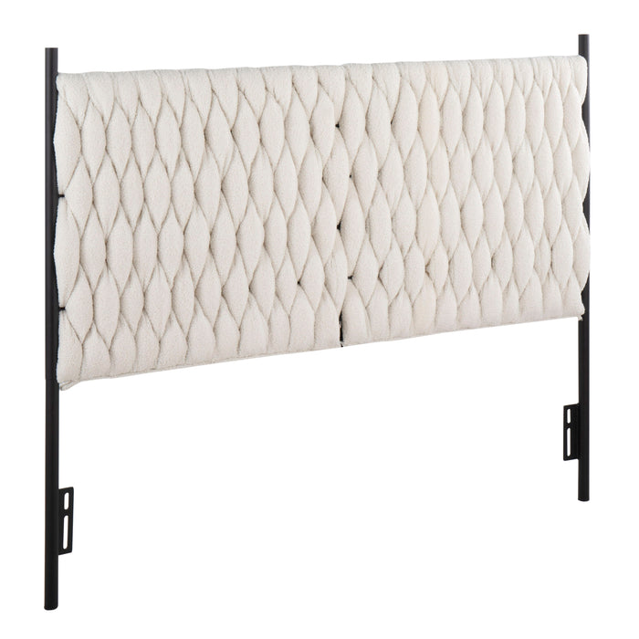 Matisse - Braided Queen Size Headboard - Black Metal And Cream Sherpa Fabric