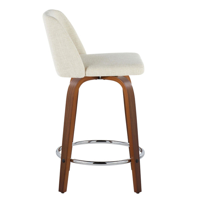 Toriano - 24" Fixed-Height Counter Stool (Set of 2) - Walnut & Chrome Round Base