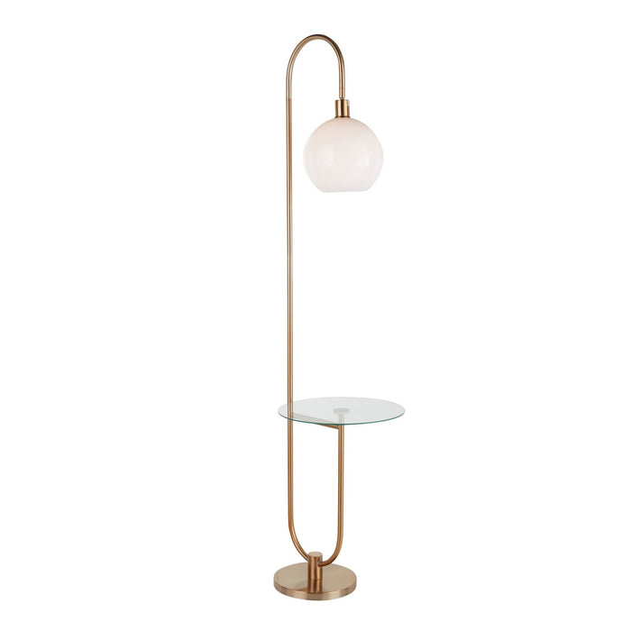 Trombone - Floor Lamp - Gold Metal With Clear Glass Shelf