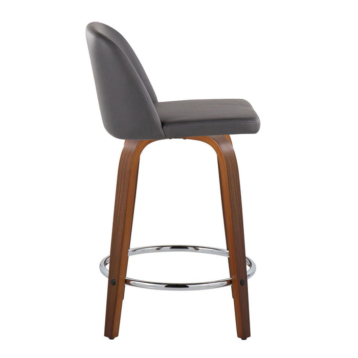 Toriano - 24" Fixed-Height Counter Stool (Set of 2) - Walnut & Chrome Round Base