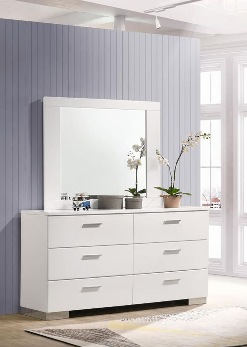 Felicity - 6-Drawer Dresser With Mirror - Glossy White