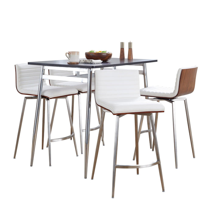 Marcel - Mason Swivel Counter Height Dining Set - Black Metal With Black Wood Tabletop And Stainless Steel