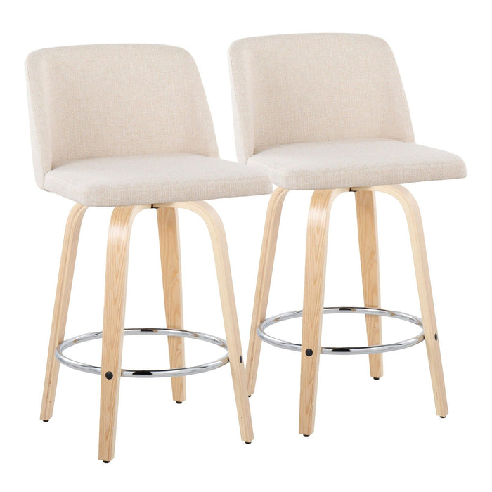 Toriano - 26" Fixed-Height Counter Stool (Set of 2) - Natural & Chrome Round Base