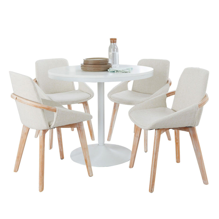 Dakota - Cosmo Dining Set - White Steel With White Wood Tabletop And Natural Bamboo With Cream Fabric (Set of 5)