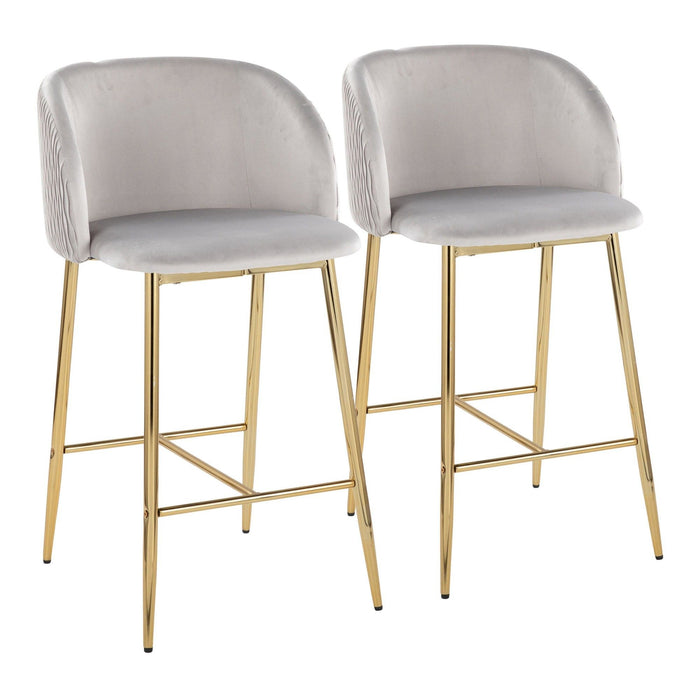 Fran - Pleated Waves Fixed-Height Counter Stool (Set of 2) - Gold Legs