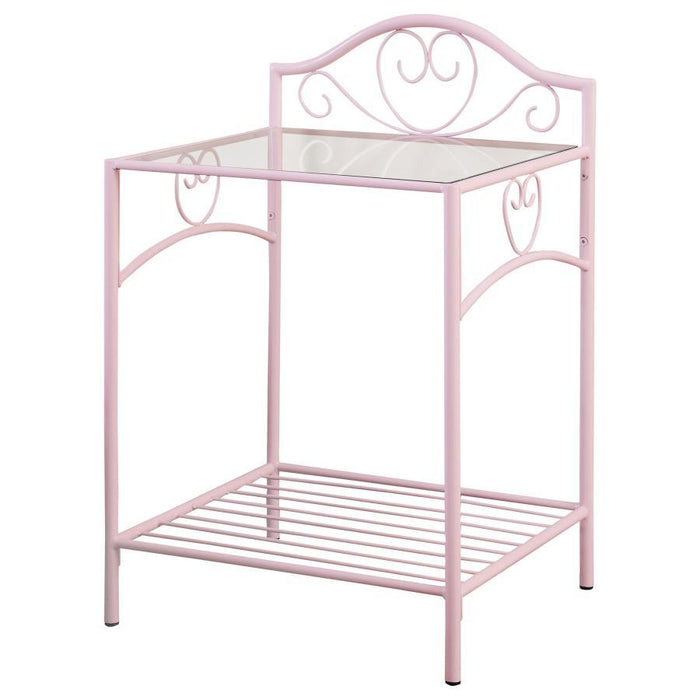 Massi - 1-Shelf Nightstand With Glass Top - Powder Pink