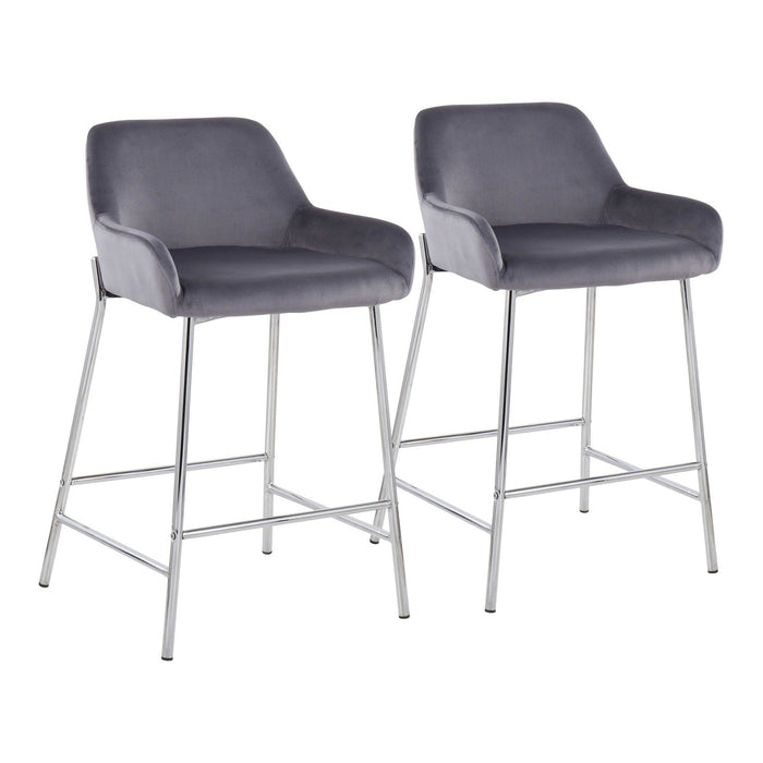 Daniella - Fixed - Height Counter Stool - Chrome Metal And Silver Velvet (Set of 2)