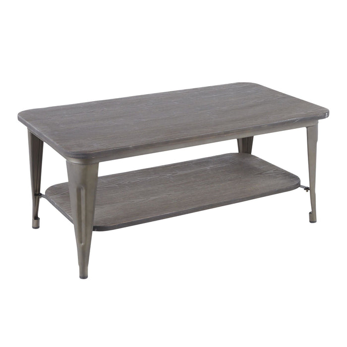 Oregon - Coffee Table - Antique Metal And Espresso Wood-grain Pressed Bamboo