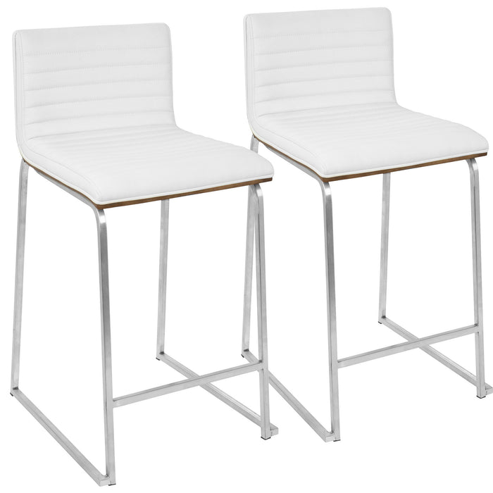 Mara - 26" Counter Stool - Brushed Stainless Steel And Walnut Wood (Set of 2)