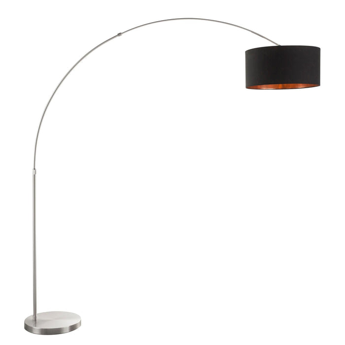 Salon - Floor Lamp - Satin Nickel Base And Black Shade - Copper Accent