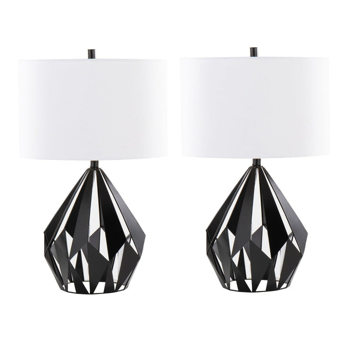 Geome - Tri 28" Metal Table Lamp - Matte Black Metal With White Linen Shade from Grandview Gallery (Set of 2)