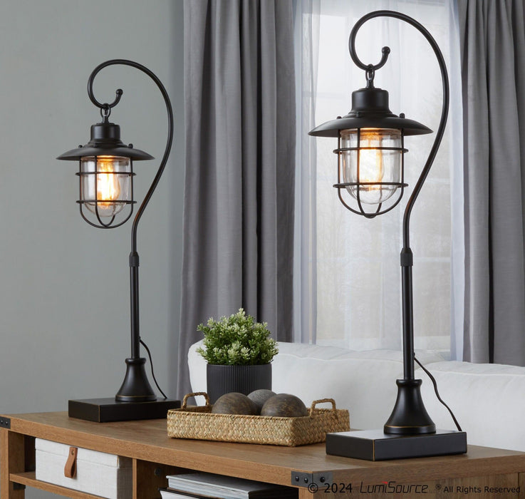 Kona - 23" Polyresin Table Lamp - Matte Black Polyresin, Brass And Natural Linen Shade from Grandview Gallery (Set of 2)