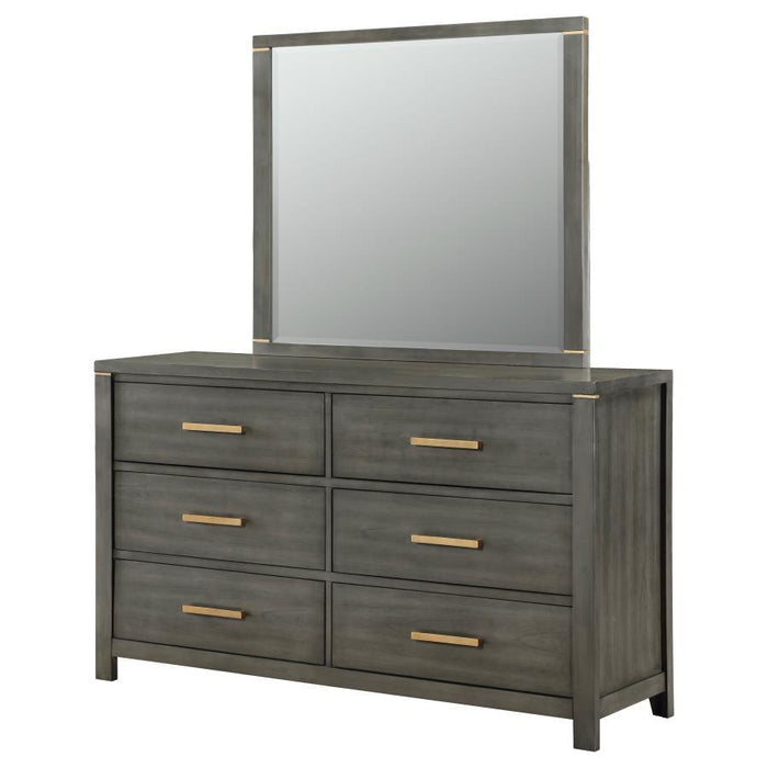 Kieran - 6-Drawer Bedroom Dresser With Mirror - Grey