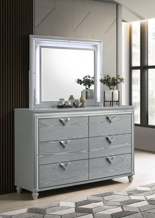 Veronica - 6-Drawer Bedroom Dresser With Mirror - Light Silver