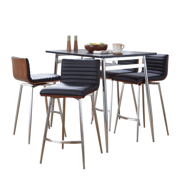 Marcel - Mason Swivel Counter Height Dining Set - Chrome Metal With Black Wood Tabletop And Stainless Steel