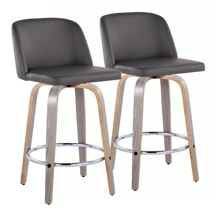 Toriano - 26" Fixed-Height Counter Stool (Set of 2) - Gray & Chrome Round Base