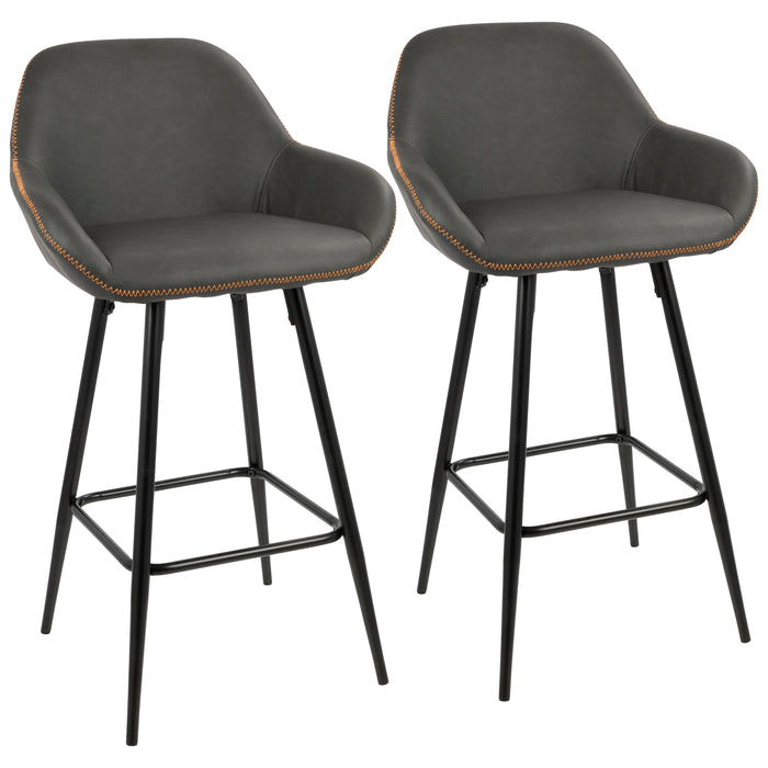 Clubhouse - 26" Counter Stool With Black Frame And Gray Vintage - Faux Leather (Set of 2)