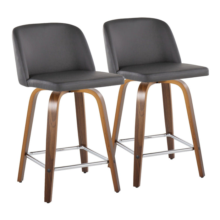 Toriano - 24" Fixed-height Faux Leather Counter Stool (Set of 2) - Walnut And Gray