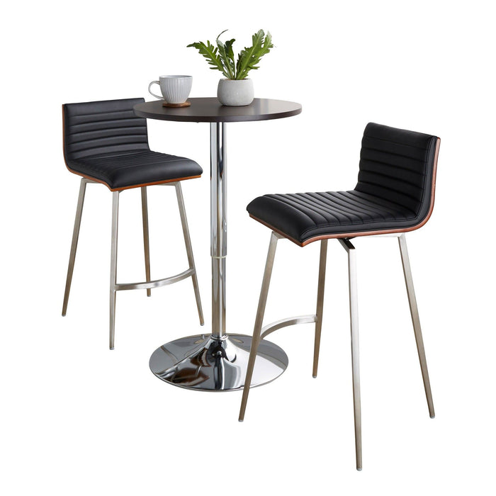 Marcel - Mason Swivel Counter Height Dining Set - Chrome Metal With Black Wood Tabletop And Stainless Steel