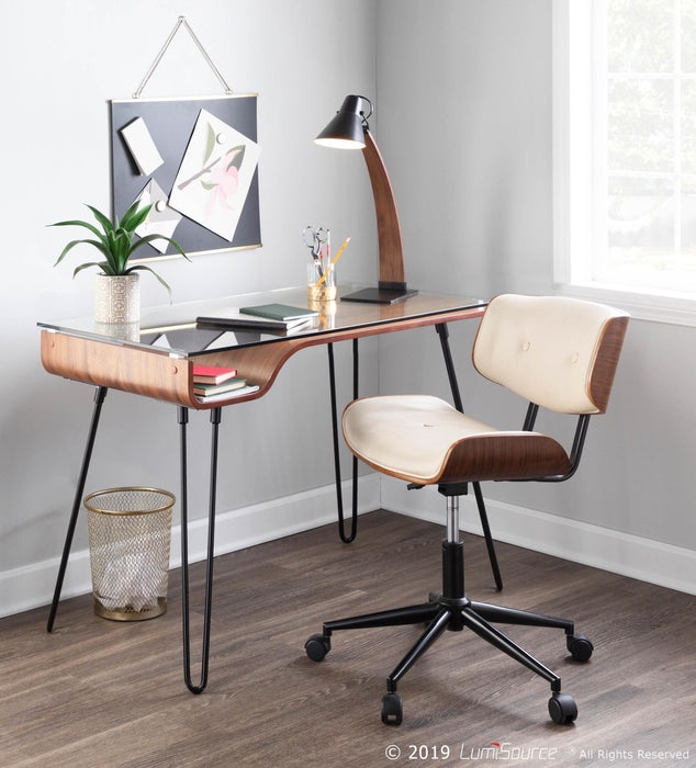 Fabrizzi - Office Chair - Black Metal, Walnut Wood, And Gray Fabric