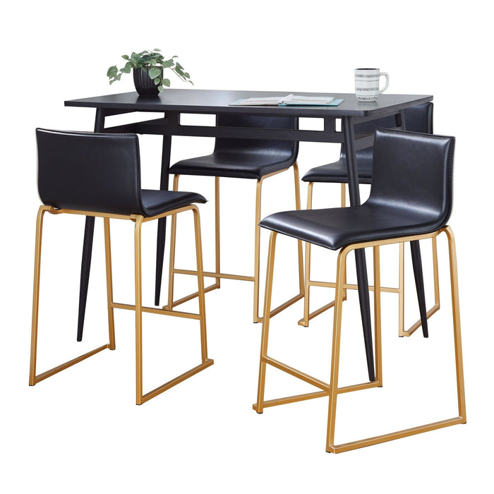 Marcel - Mara Upholstered Counter Height Dining Set - Black Metal With Black Wood Tabletop And Gold Metal