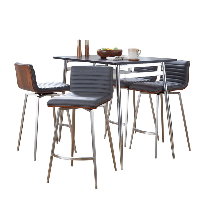 Marcel - Mason Swivel Counter Height Dining Set - Chrome Metal With Black Wood Tabletop And Stainless Steel