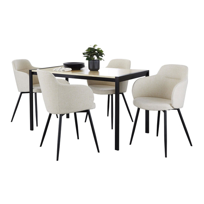 Fuji - Boyne Dining Set - Black Metal, Natural Wood And Cream Noise Fabric (Set of 5)