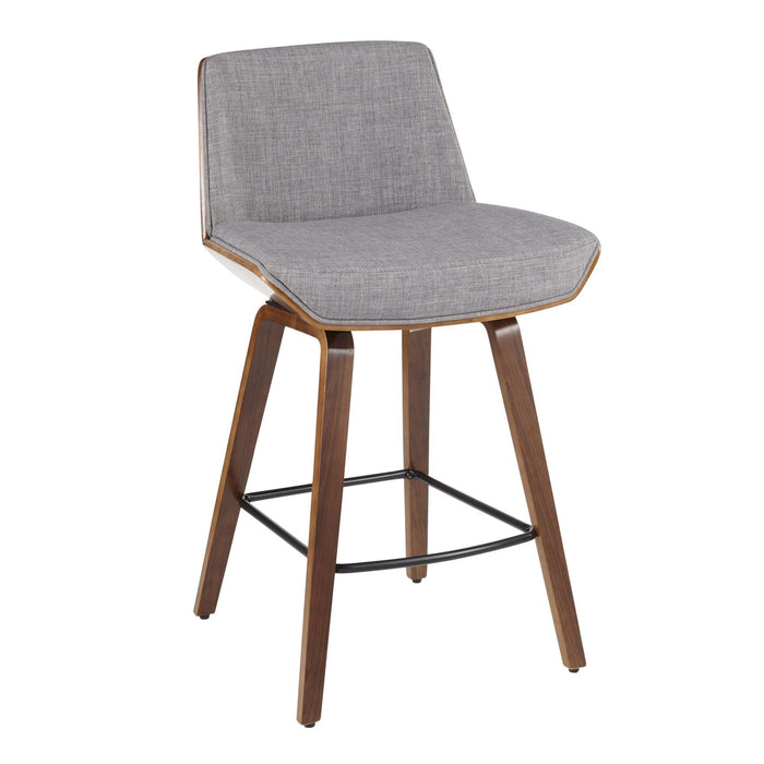 Corazza - Counter Stool - Walnut Wood And Light Gray Fabric