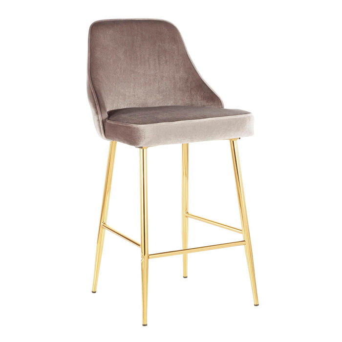 Marcel - Counter Stool - Gold Metal And Silver Velvet (Set of 2)