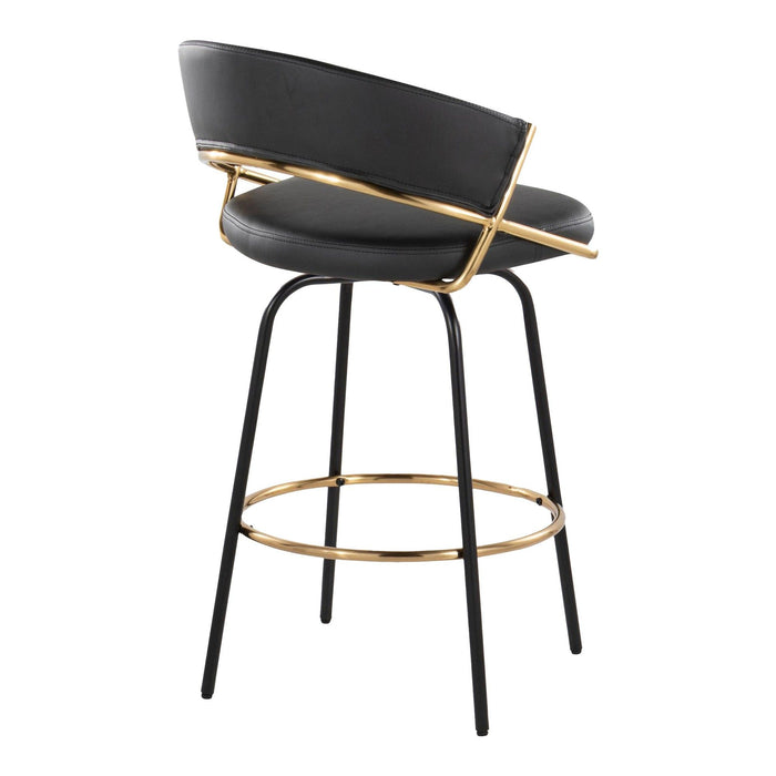 Jie - 30" Fixed-Height Barstool With Swivel - Gold And Black Legs (Set of 2)