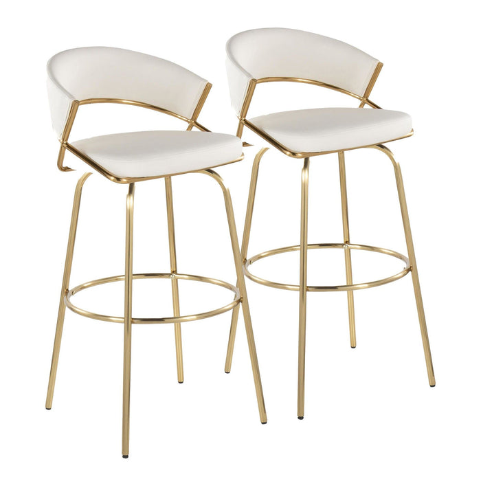 Jie - 30" Fixed-Height Barstool With Swivel - Gold Legs (Set of 2)